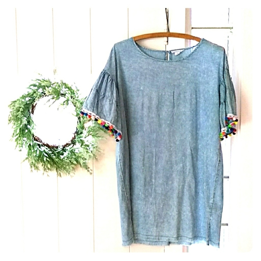 Blue jean pompom tunic
